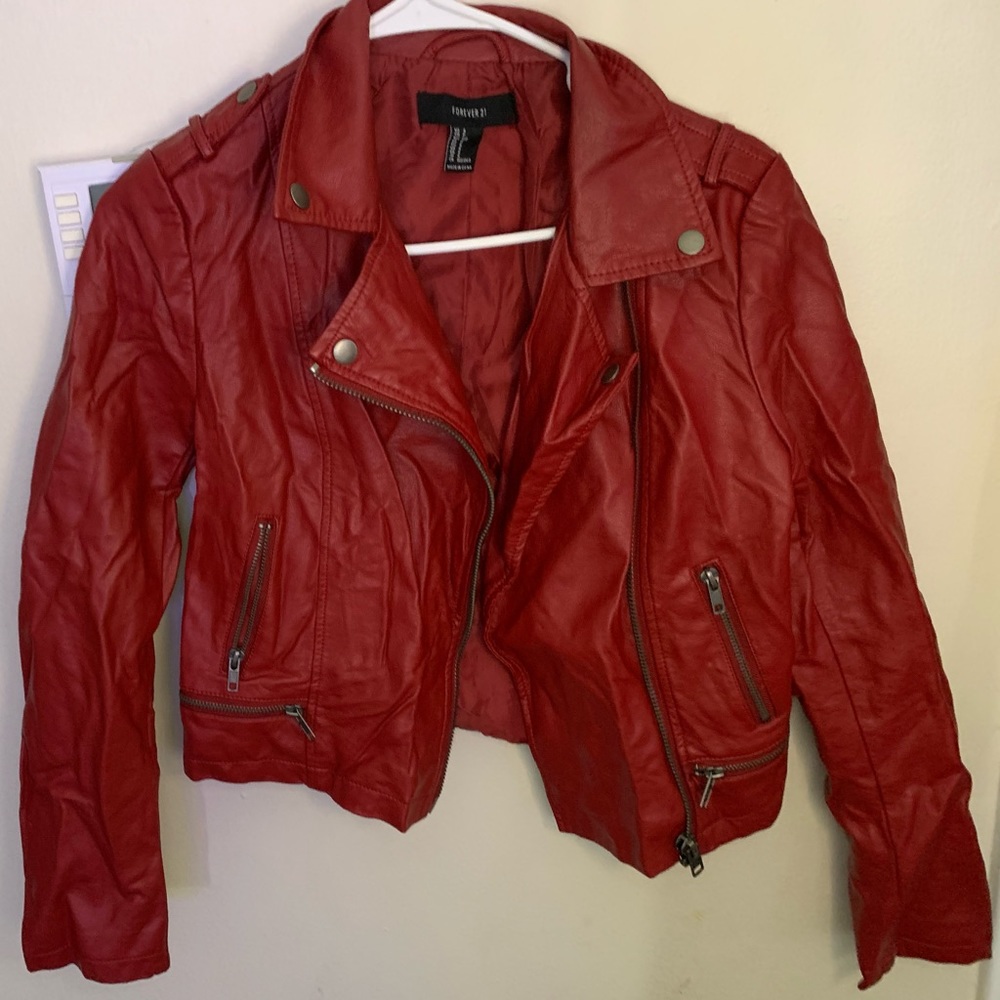 Faux leather jacket—Red - Picture 3 of 4